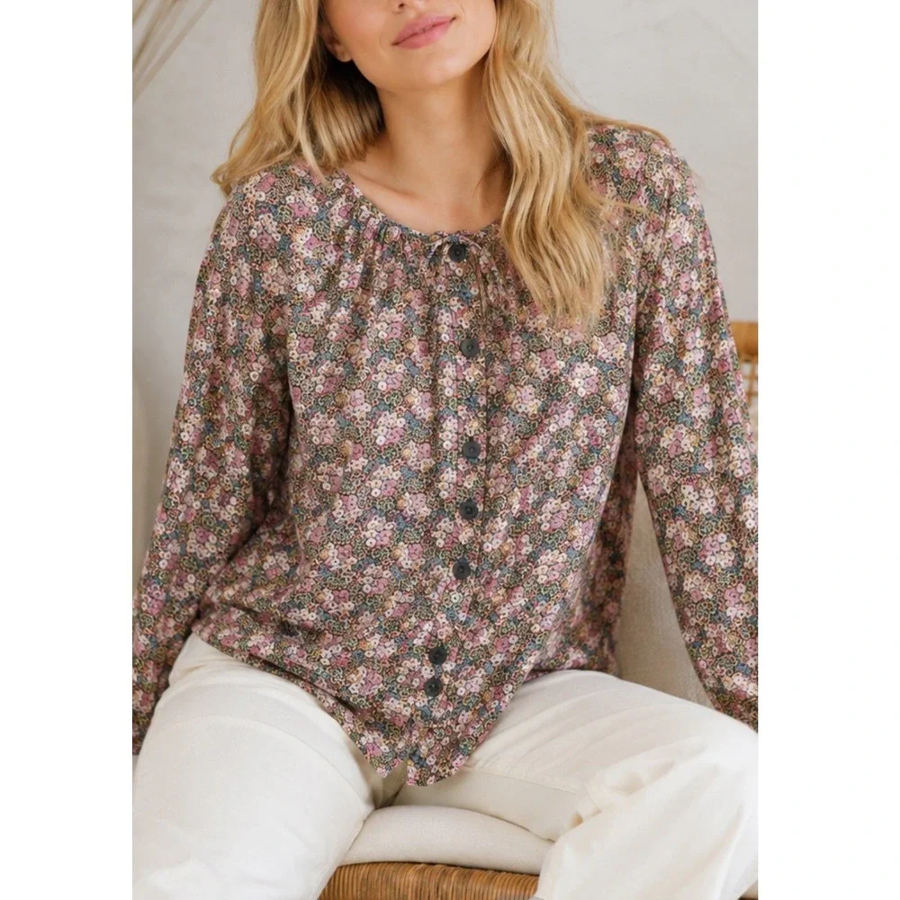 J Crew Collection Peasant Blouse Cotton Ditsy Floral Ratti Prism sz M